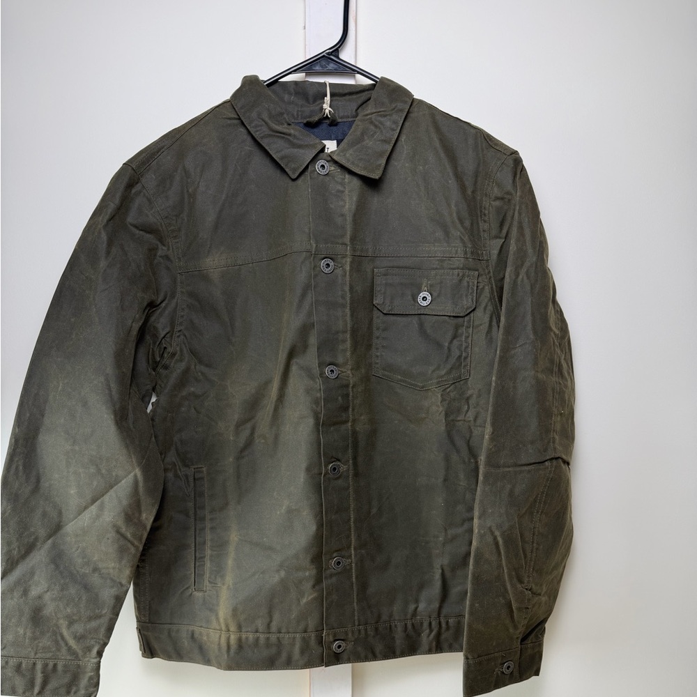 Flint And Tinder Flannel-Lined Waxed Trucker Jacket - Forest XL